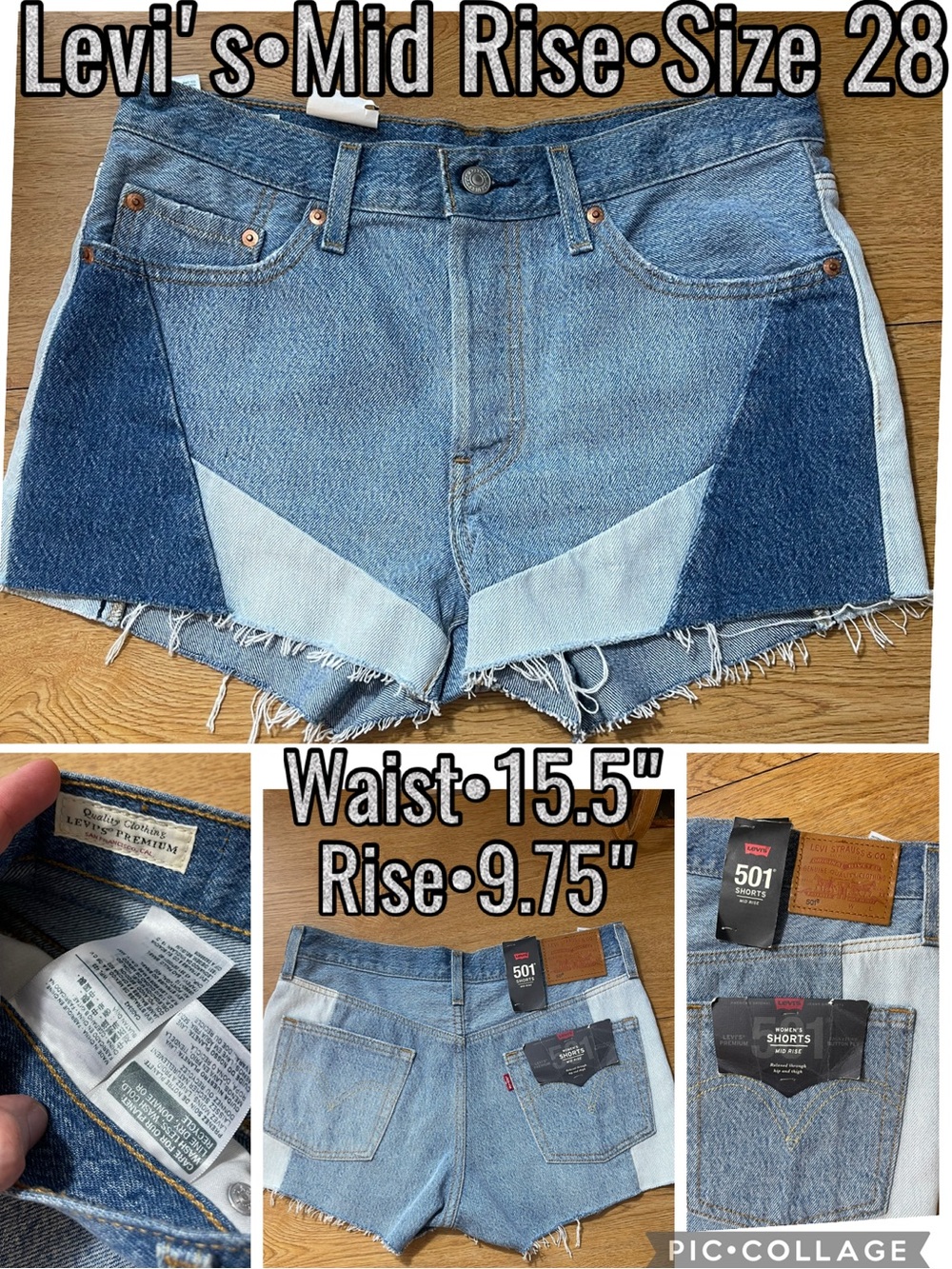 Levi's Blue Patchwork Mid Rise Cutoff Denim Shorts